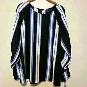 NWT - Worthington Striped Blouse with Adjustable Sleeves - Size- Large